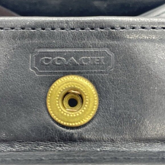 Vintage Rare COACH Black Leather Coin Holder Gold Snap Closer Fold Square Pouch - Picture 3 of 12